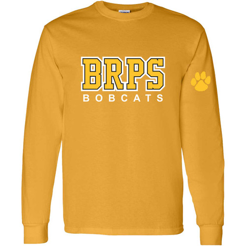 BRS Adult Long Sleeve Cotton T-Shirt with a Paw- Gold (BRS-012-GO)