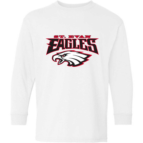 EVN Youth Heavy Cotton Long Sleeve Student T-Shirt - White (Design 1) (EVN-321-WH)