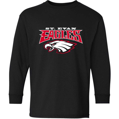 EVN Youth Heavy Cotton Long Sleeve Student T-Shirt - Black (Design 1) (EVN-321-BK)
