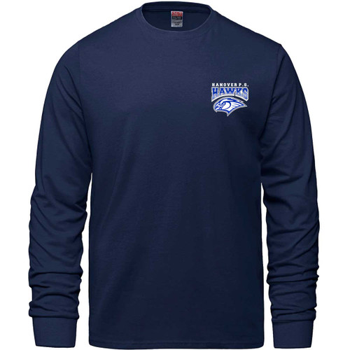 HNO Adult Ring Spun Combed Cotton Long Sleeve Crewneck Shirt - Navy (HNO-010-NY)