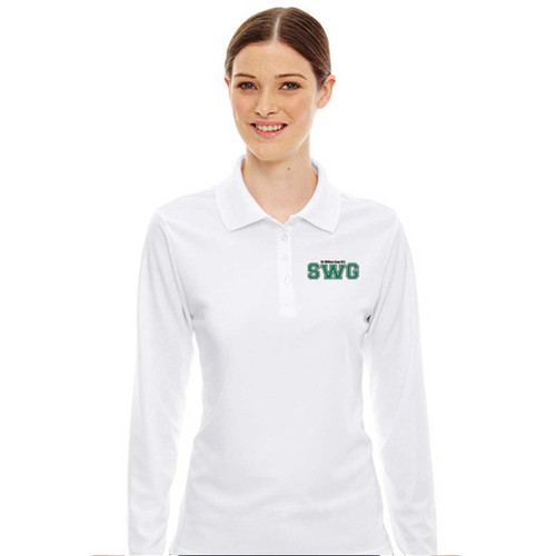 SWG Ash City Core 365 Women's Long-Sleeve Piqué Polo - White (SWG-POL9L-WH)