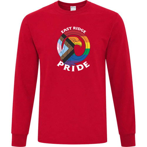 ECS Men’s Everyday Cotton Long Sleeve Tee with Multi Colour Logo - Red (ECS-111-RE)