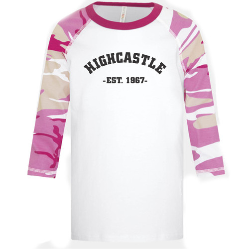 HIG Youth Ring Spun Baseball Tee - White/Pink Camo (HIG-308-WP)