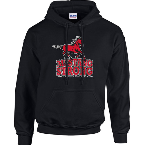 MOR Adult Heavy Blend 50/50 Hooded Sweatshirt with Mustang Strong Logo - Black (Student) (MOR-004-BK)