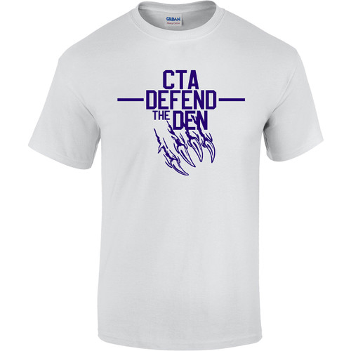 CTA Adult Heavy Cotton Short Sleeve “Defend the Den” T-Shirt - White (CTA-001-WH)