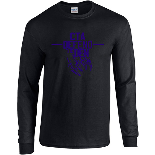 CTA Adult Heavy Cotton Long Sleeve “Defend the Den” T-Shirt - Black (CTA-002-BK)