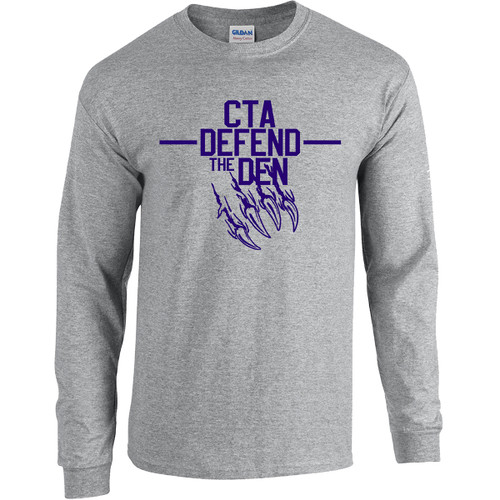 CTA Adult Heavy Cotton Long Sleeve “Defend the Den” Shirt - Sport Grey (CTA-002-SG)