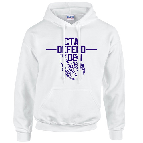 CTA Adult Heavy Blend 50/50 “Defend the Den” Hooded Sweatshirt - White (CTA-003-WH)