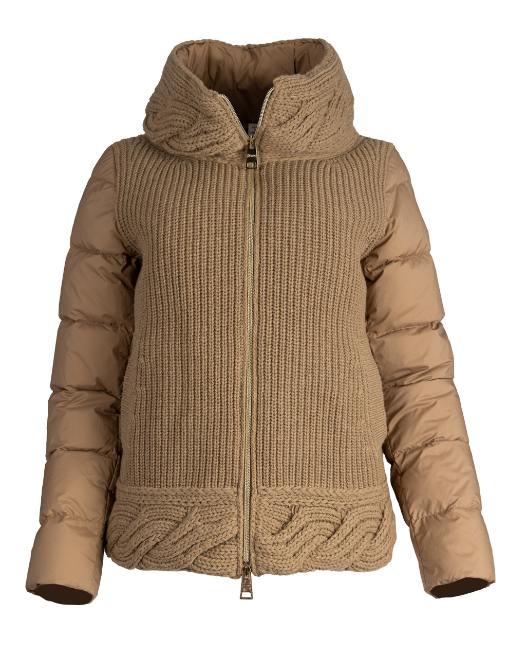 Herno knitted-sleeves quilted jacket - Brown