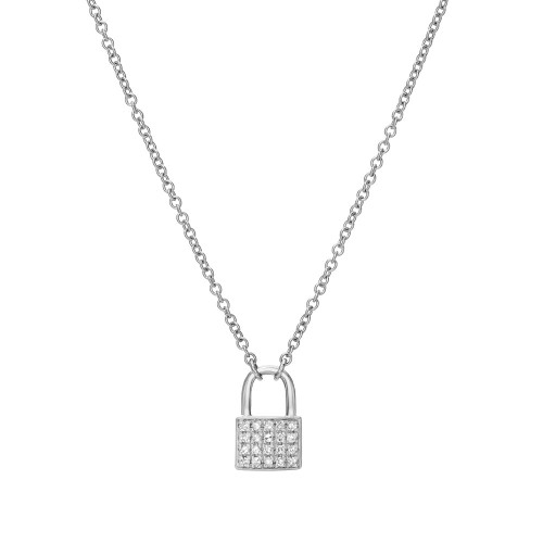 LIVEN CO.  WHITE GOLD PETITE PAVE PADLOCK NECKLACE