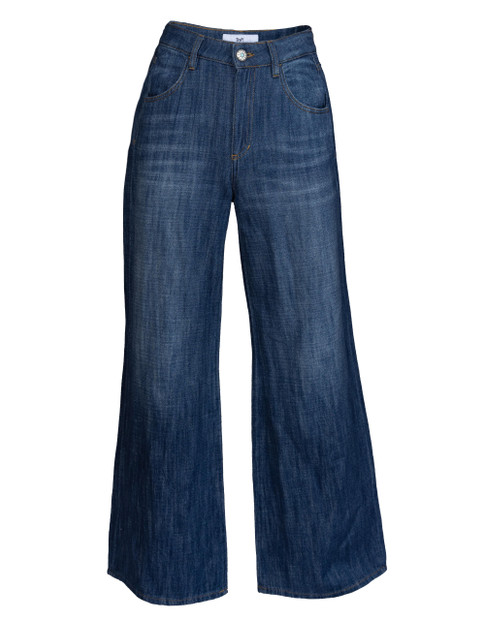 Front view of Shaft Jeans cotton jeans. These jeans are distressed washed, with wide leg style. Front view of Shaft Jeans cotton jeans. These jeans are distressed washed, with wide leg style.