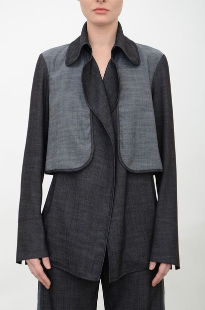 ELAINE KIM 'ARTEMIS' DENIM CONTRAST TRENCH