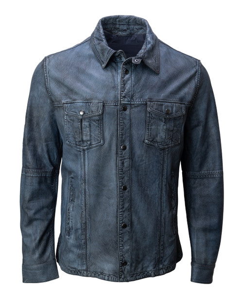 MEN'S COLORADO COLLECTION DENIM-STYLE LEATHER JACKET IN BLUE - FRONT VIEW 