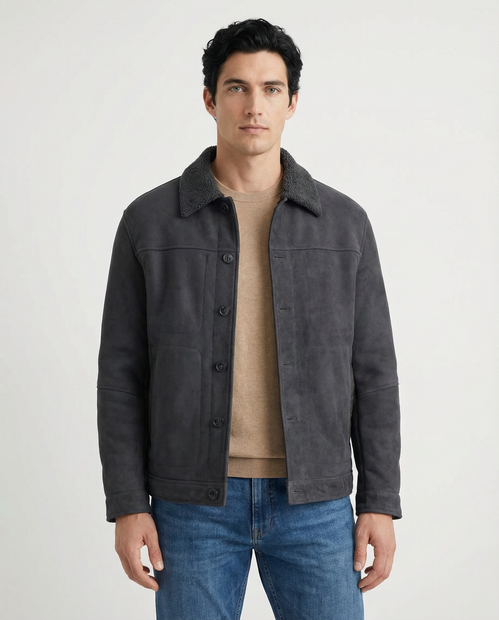MEN'S MANTO 'SASSO' GREY SUEDED SHEARLING - FRONT VIEW 