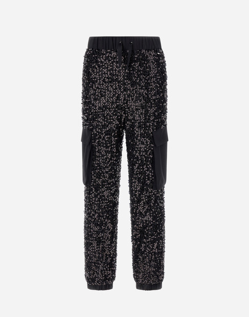 HERNO CARGO TROUSERS IN SEQUIN MESH AND STRUCTURED NYLON 
 HERNO CARGO TROUSERS IN SEQUIN MESH AND STRUCTURED NYLON