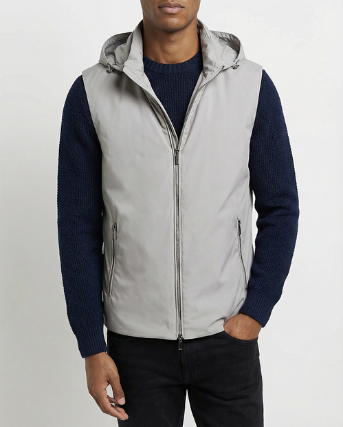 MEN'S MOORER 'LUIS - STP' VEST IN LIGHT GREY - FRONT VIEW 