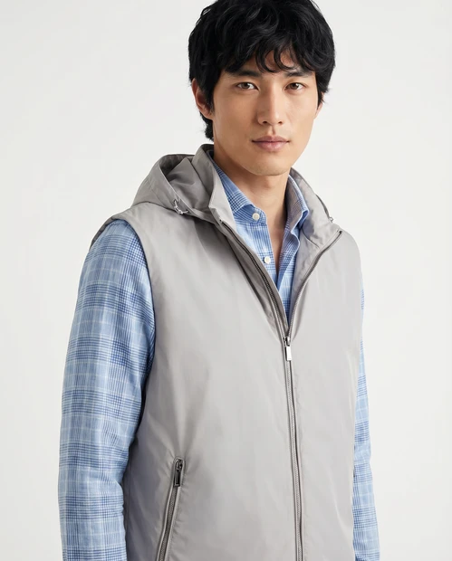 MEN'S MOORER 'LUIS - STP' LIGHTWEIGHT VEST IN LIGHT GREY - FRONT VIEW  

