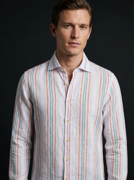 STENSTROMS WHITE STRIPED LINEN SHIRT