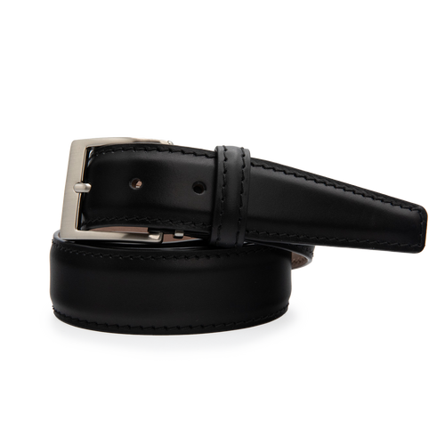 L.E.N BELT ITALIAN CALF - BLACK W/ BLAK STITCHING 