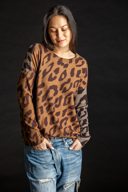 PAYCHI GUH REVERSIBLE LEOPARD PULLOVER FRONT IN BRONZE