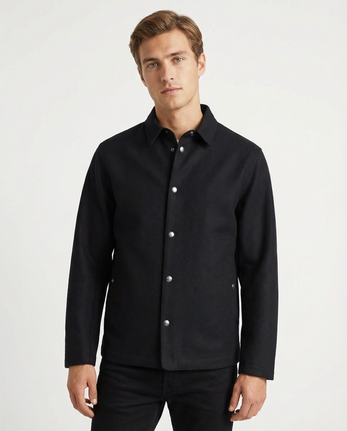 MANTO 'ERICE' LASER CUT BLACK OVERSHIRT - FRONT VIEW 