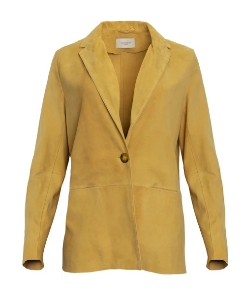 WOMEN'S VIA MASINI 80 LIGHTWEIGHT SUEDE BLAZER IN YELLOW- FRONT VIEW 