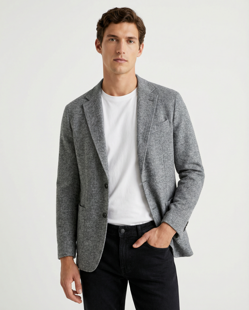 MEN'S FRADI WOOL JERSEY SPORT JACKET IN GREY- FRONT VIEW 
