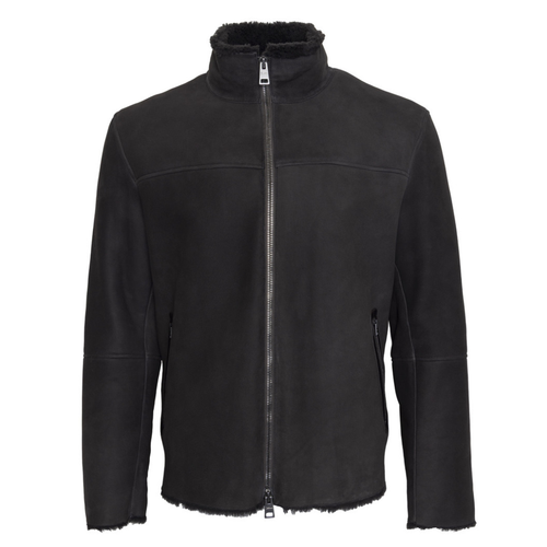 MEN'S HERNO ZIP UP NAVY SHEARLING- FRONT VIEW 