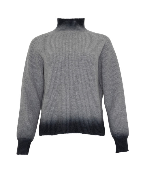 WOMEN'S AROVESCIO OMBRE RIBBED TURTLENECK SWEATER IN GREY AND BLACK- FRONT VIEW  
