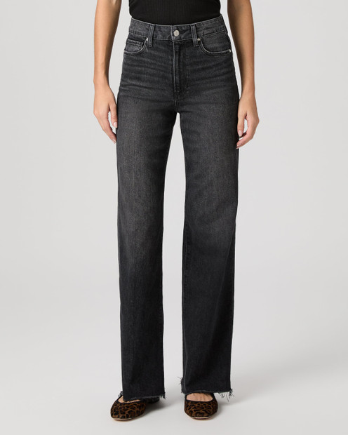 WOMEN'S PAIGE HIGH RISE WIDE LEG BLACK DENIM PANT- FRONT VIEW 