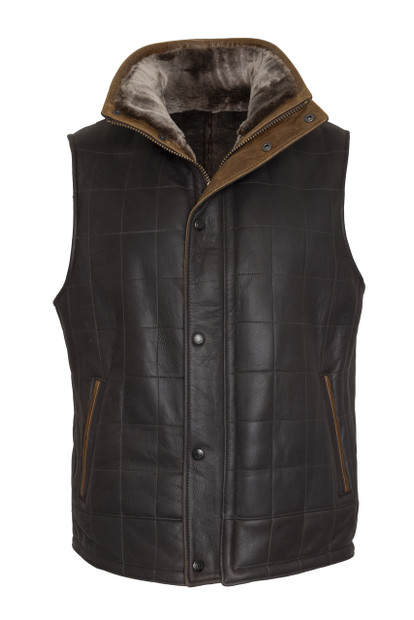 MEN'S LONE PINE SHEARLING QUILTED VEST IN BLACK- FRONT VIEW 