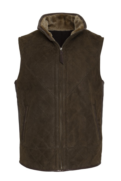 Men's Lone Pine 'Snow Summit' Shearling & Leather Vest in Forest - Front View
