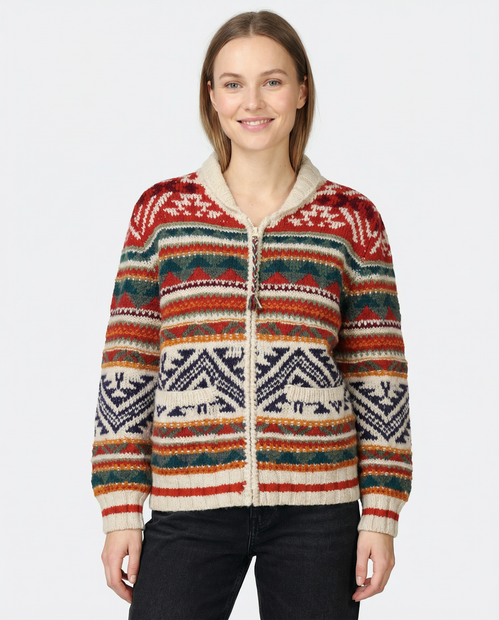 WOMEN'S FRANTIC 'MIRA' ALPACA MULTI COLOR CARDIGAN - FRONT VIEW 