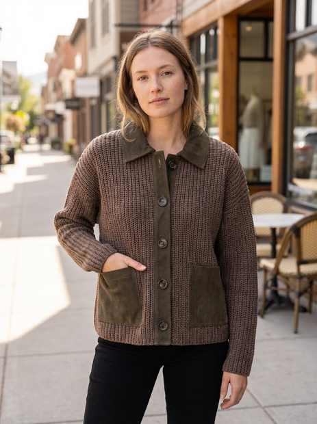 27 MILES GABBI BOXY CARDIGAN - Front View - In Urban setting