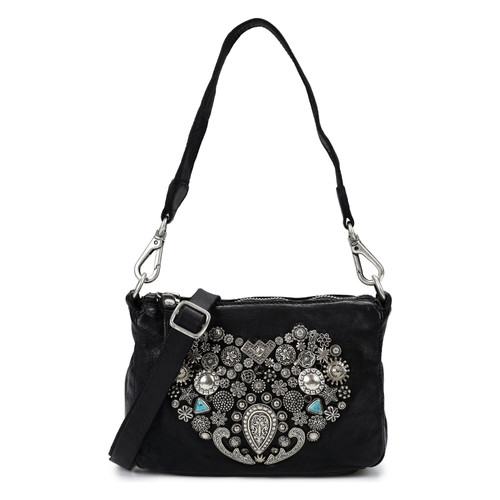 WOMEN'S CAMPOMAGGI 'TILDE' LEATHER CROSSBODY IN BLACK - FRONT VIEW   
