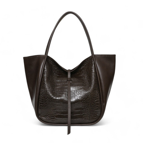  OLIVEVE ELLIS HOBO CROCO- crocodile leather, CHOCOLATE BROWN- FRONT VIEW 