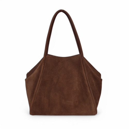 OLIVEVE TAYA SUEDED TOTE, chocolate brown suede over the shoulder tote bag- FRONT VIEW 