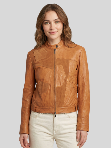 HIGH 'ON SET' BUTTER LEATHER AND SUEDE BIKER JACKET - FRONT VIEW