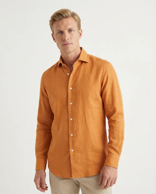 MEN'S ALESSANDRO GHERARDI LIGHTWEIGHT ORANGE COTTON SHIRT - FRONT VIEW 

