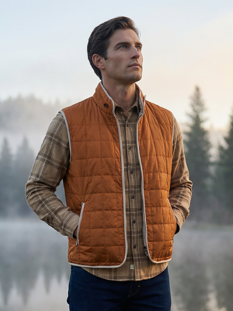 WATERVILLE BOX QUILT SPRING VEST ORANGE FRONT