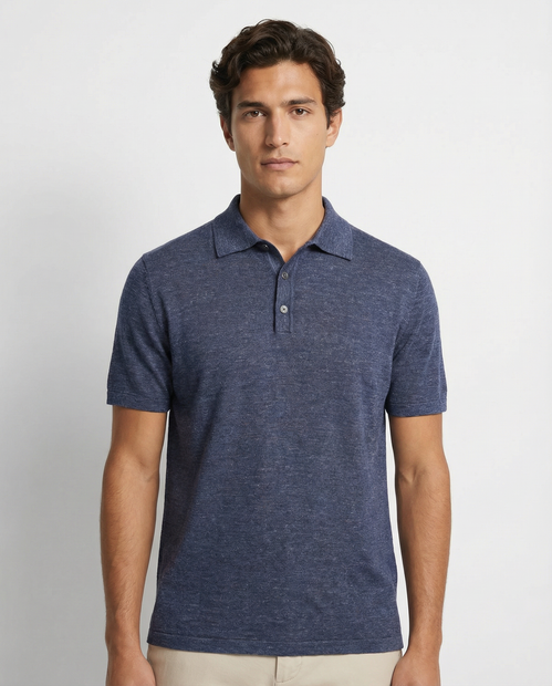 MEN'S DANIELE FIESOLI LIGHTWEIGHT POLO SHIRT IN BLUE - FRONT VIEW 
