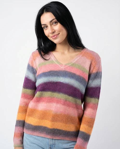 WOMEN'S IN BED WITH YOU REVERSIBLE V-NECK CREW IN MULTI COLOR - FRONT VIEW 