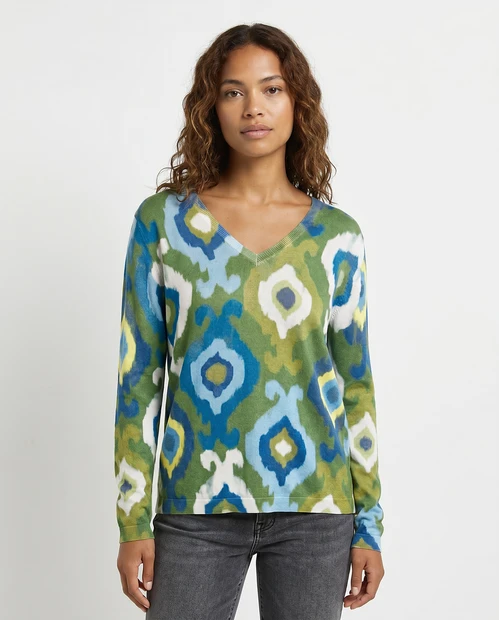 WOMEN'S IN BED WITH YOU V-NECK SWEATER IN MULTICOLOR - FRONT VIEW 
