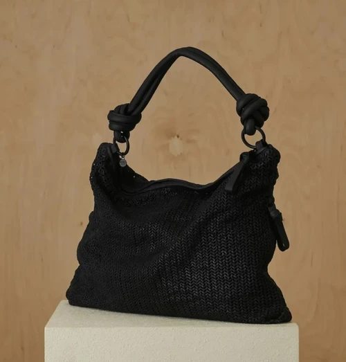 WOMEN'S DANIELLA LEHAVI 'DALLAS' LEATHER TOTE BAG IN BLACK - FRONT VIEW 
