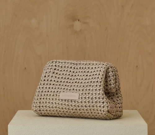 WOMEN'S DANIELLA LEHAVI 'VIVIAN' WOVEN LEATHER CLUTCH BAG IN IVORY - FRONT VIEW 