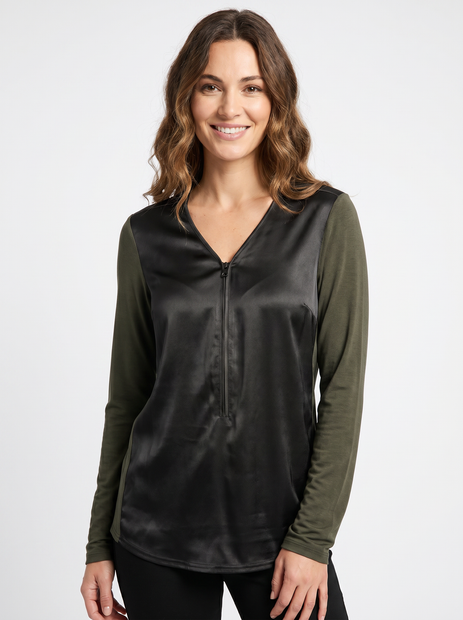 WOMEN'S GO SILK GO ZIPPY TOP - FRONT VIEW
