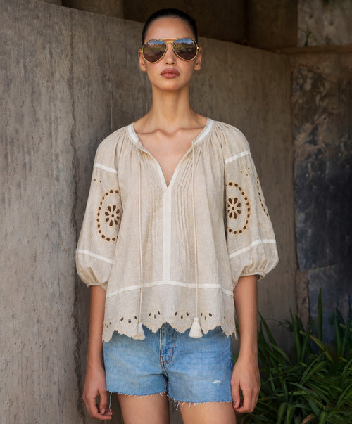 WOMEN'S ROSE & ROSE 'MIMOSA' TOP IN WHITE - FRONT VIEW 