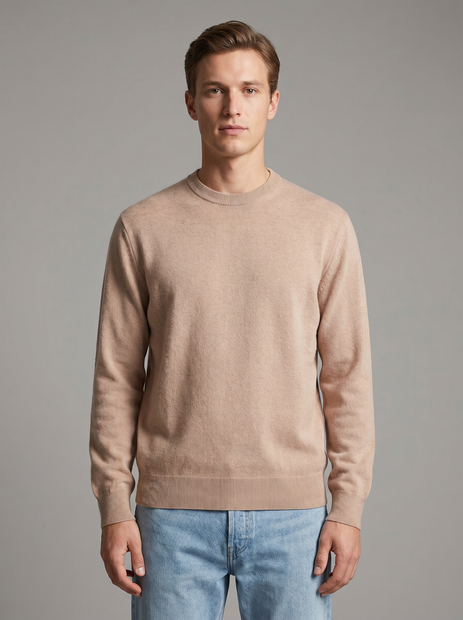 DANIELE FIESOLI CASHMERE CREW in TAN ON MODEL