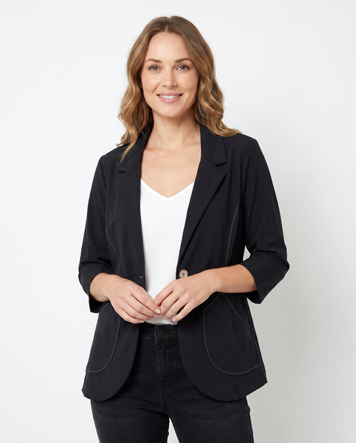 WOMEN'S PORTO 'SOREN' LIGHTWEIGHT BLAZER IN BLACK - FRONT VIEW 
