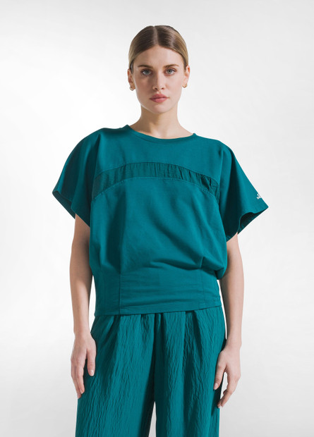 DEHA CRINKLE EFFECT VISCOSE SWEATSHIRT in peacock green front view